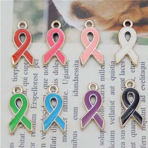 Julie Wang 10PCS Plastic Breast Cancer Awareness Ribbon Charms Random Color Pendants Bracelet Jewelry Making Accessory