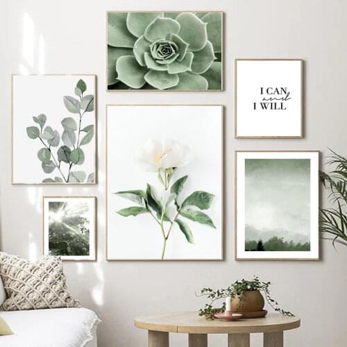 Misty Forest Peony Flower Succulent Leaf Nordic Posters And Prints Wall Art Canvas Painting Wall Pictures For Living Room Decor