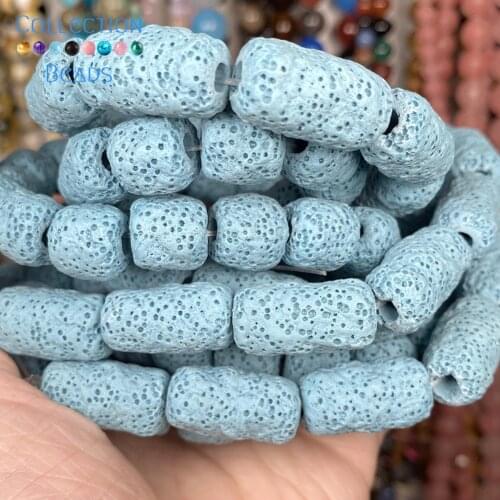 Natural Stone Lake Blue Cylinder Volcanic Rock Lava Beads Loose For Jewelry Making 11*12 12*20MM DIY Bracelet Accessories
