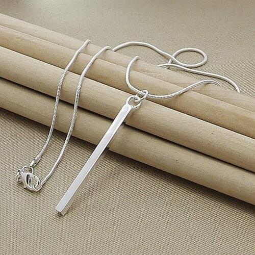 Simple Style Women Necklace Silver Plated Classic Stick Charm Pendant Necklaces Wedding Party Jewelry Gifts 18inch Chains