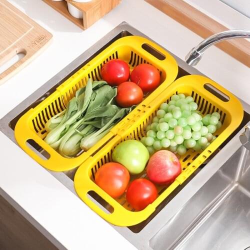 Adjustable telescopic Dish Drainer Sink Drain Basket Washing Vegetable Fruit Plastic Drying Rack Kitchen Accessories Organizer