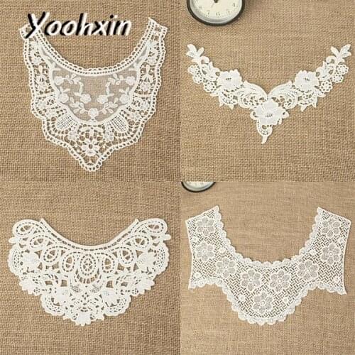 Luxury White cotton embroidery flower lace collar Fabric Sewing Applique DIY guipure ribbon trim neckline dress wedding decor