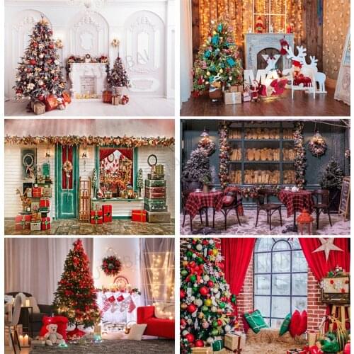 Christmas Backdrops Winter Snow Xmas Tree Santa Clause Deer Gift Lantern Gifts Pine Backgrounds Kids Photocall for Photo Studio