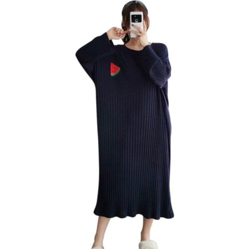 Nightdress Long Sleeve Nightgown Round Neck Slumbersuit Comfortable Korean Autumn Winter Loose Large Size Vestido Gray 2XL
