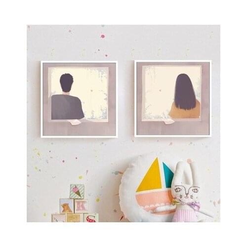 Nordic Modern Fresh Oil Painting Art Cartoon Boy and Girl Couple Decoration Painting Living Room Bedroom Decor Canvas Painting