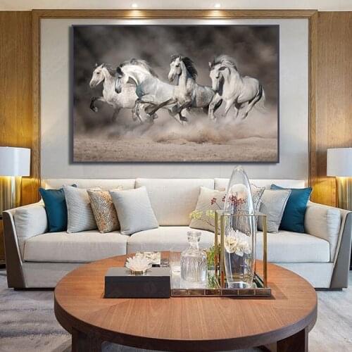Modern White Running Horses Canvas Painting on The Wall Animals Decor Poster Print Wall Art Picture for Living Room Aisle Decor
