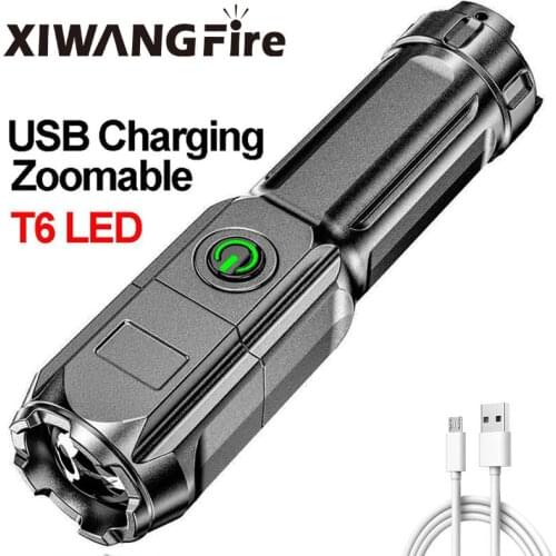 LED ABS Ultra-Bright Portable Flashlight Rechargeable Built-In Battery Household Multi-Function Flashlight Strong Light Focus