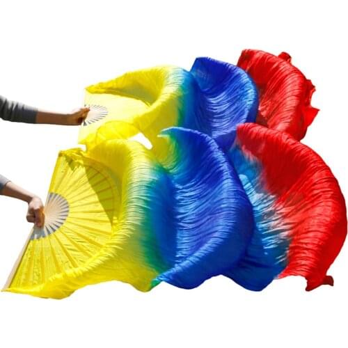 100% Real Silk/Imitation Silk Belly Dance Fan Veils Multicolor Handmade Dyed Belly Dance Veil Pure Natural Silk Dance Props Fan