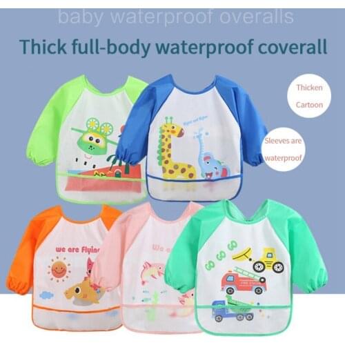 Toddler Baby Waterproof Long Sleeved Bib Burp Cloths Infant Kids Cartoon Smock Feeding Accessories