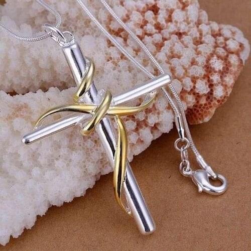 XLP088 Wholesale Shinning Pendants For Women Charm Silver Color Fashion 925 Jewelry Separations Twisted Rope Cross