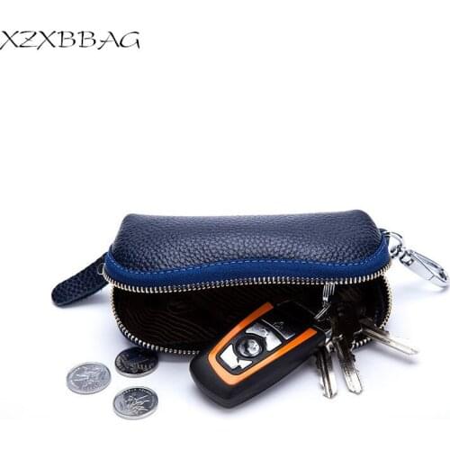 XZXBBAG Genuine Leather Key Wallet Unisex Keychain Cover Men Zipper Door Car Key Case Bag Organizer Women Key Holder Housekeeper