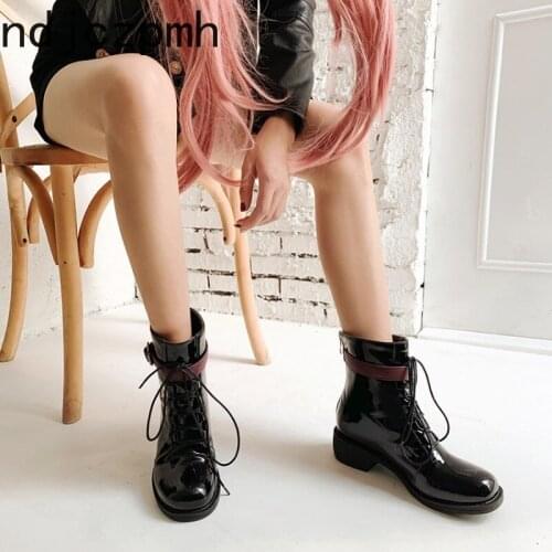 Womens Boots Autumn And Winter The New Round head Lace Color matching Low-heeled Short tube Womens shoes plus size 34-46