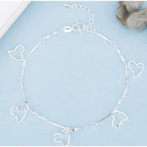 Women Girl Silver Plated Hollow Heart Anklets Gift for Love Friend Fashion Jewelry Accessories Wholesale Price