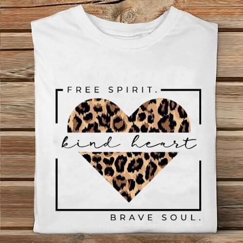 ZOGANKI Leopard Heart Casual 90s Fashion Trend Printed T-shirts Women Clothes Graphic Tshirt Lady Print Tops Female Tee