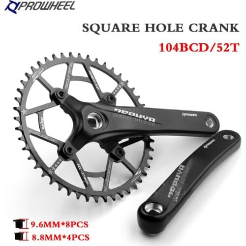 PROWHEEL Crank Square Hole Sprocket Crankset 104BCD 170/175mm 44/46/48/50/52T Narrow Wide MTB Bike Chainring