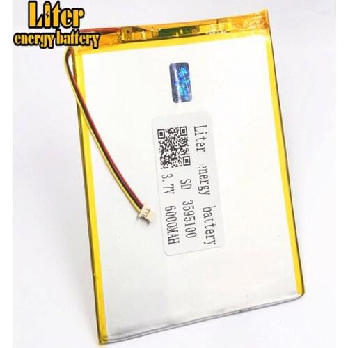 1.0MM 3pin connector 3.7 V 3595100 6000mah Rechargeable lipo battery solar li ion polymer Tablet PC Battery