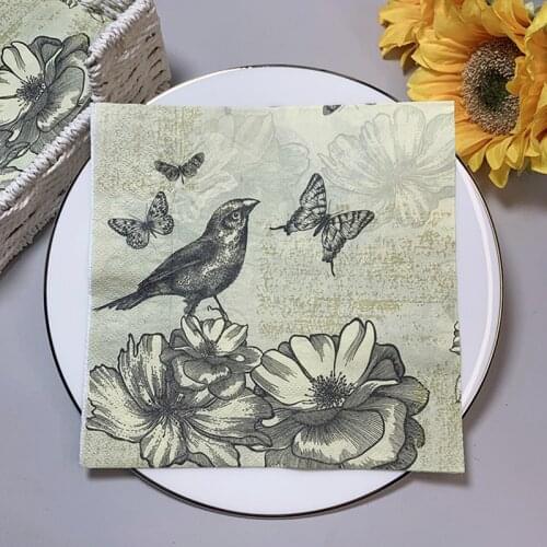 20Pcs/Bag Napkins Paper Butterfly Floral Birds Decoupage Napkin Paper Tissue for Xmas Wedding Decor Party Table Supplies