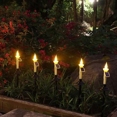 4PCS Solar Lights Garden Flickering Flame Candle Path Light Dancing Flame Lighting Dusk to Dawn Candle Waterproof Solar Lights