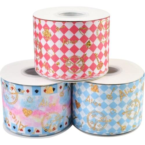 50yards 75mm Hologram Gold Foil Alice text Grosgrain Ribbon For DIY Accessories Welcome Custom Printed