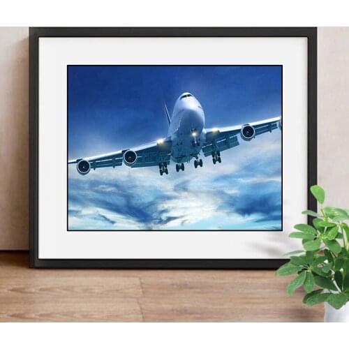 Diamond Painting Airplane Round Full Drill Diamond Embroidery Cross Stitch Sky DIY Mosaic Gift Decoration Home