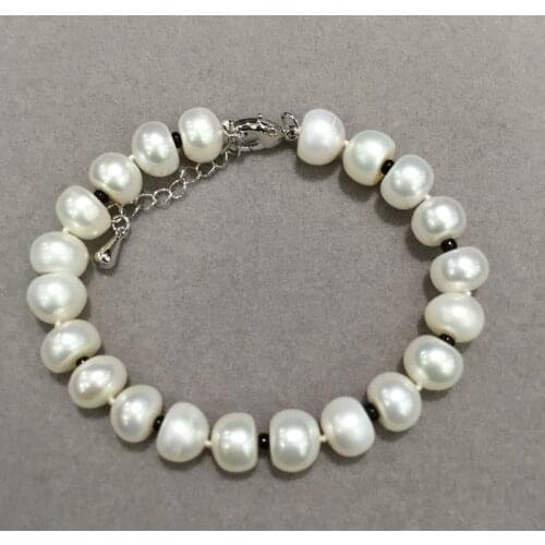 8-9MM Natural fresh water Pearl bracelet cup shape flat round classic Women jewelry