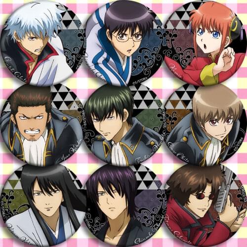 Brdwn GINTAMA Sakata Gintoki Shimura Shinpachi Kagura Shimura Hijikata Toushirou Okita Sougo Katsura Kotarou Cosplay Badge#BE
