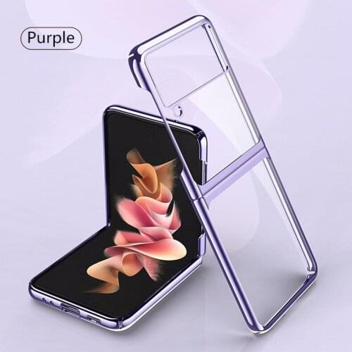 Plating Frame Case for Samsung Galaxy Z Flip 3 5G Transparent Back Cover Hard Plastic Shockproof Bumper for Galaxy Z Flip3