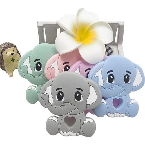 Chenkai 10PCS Silicone Elephant Teething Baby Portable Shower Chewing Pendant Food Grade Nursing Sensory Necklace Accessorie