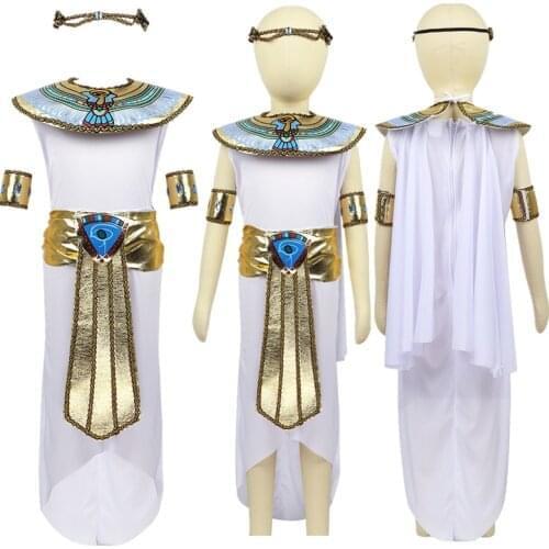 Kids Girls Egyptian Princess Costume Egyptian Belt Egyptian Collar Armbands for Halloween Cosplay Classic Egypt Priest Costume