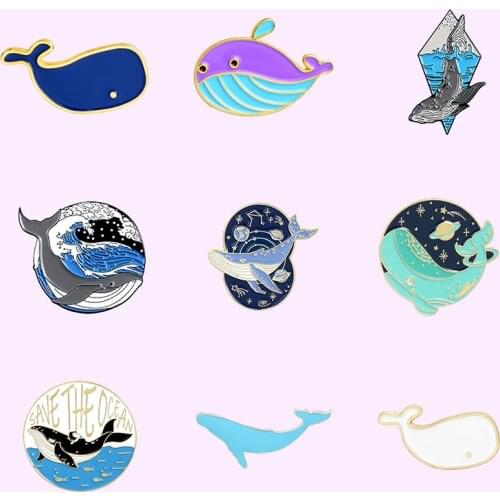 Cartoon Whale Series Enamel Pins Custom Save the Ocean Brooches Bag Lapel Pin Animal Badge Jewelry Gift for Friends Wholesale