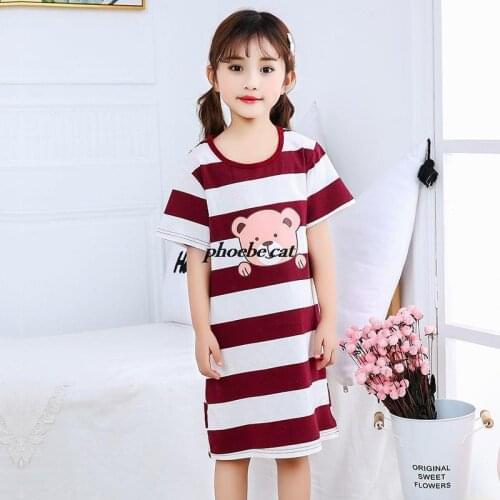Cotton Baby Nightgown Cartoon Bear Toddler Nightdress Girl Sleepwear Nightie Summer Short Sleeves Nightwear Children Clothes