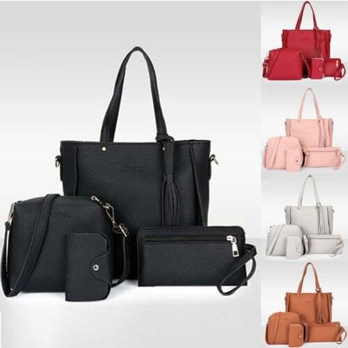 4pcs Women Fashion Leather Handbag Shoulder Bag Tote Purse Messenger Satchel Set Ladies Shoulder Bag Handbags Bag Set