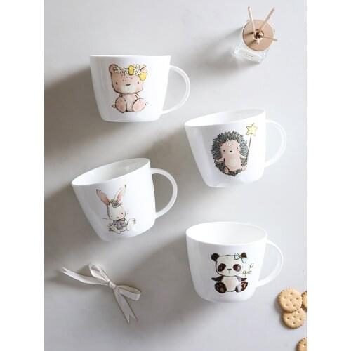 450ml ceramic mug creative bone china big capacity home use breakfast milk juicy mugs cute rabbit bear hedgehog panda printed