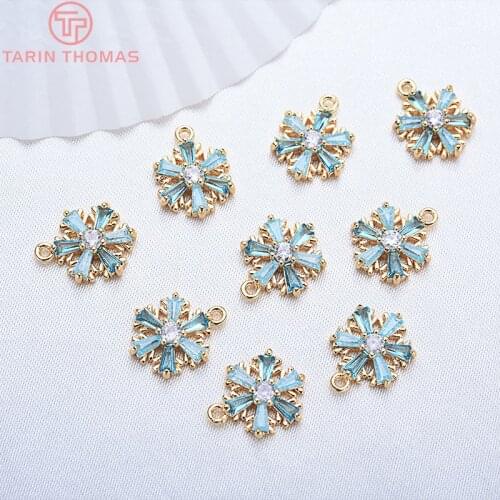 4pcs 13* 11 Mm 24K Gold Color Zircon snowflake Charms Pendants Brass With High Quality Diy Jewelry Findings Accessories
