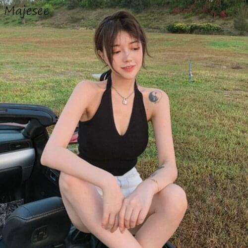 Camis Women V-neck Black Solid Crop Tops Off-shoulder Female Slim Fit Sexy Outerwear High Street Knitting Summer Stylish Tender