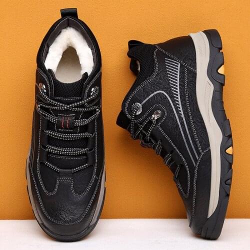 BASISDEN Mens winter boots shoes leather cotton boots plush shoes for all kinds of hiking and outdoor work shoes