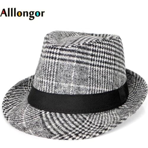 New 2020 Autumn Winter Wool Fedora Hat Women felt hat Mens Panama jazz hat Men Plaid vintage gorros de lana sombrero hombre