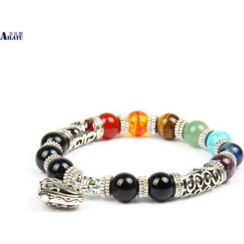 Ailatu New Design Healing Balance Heart Bracelets 7 Chakra Natural Stone Beads Jewelry 10mm