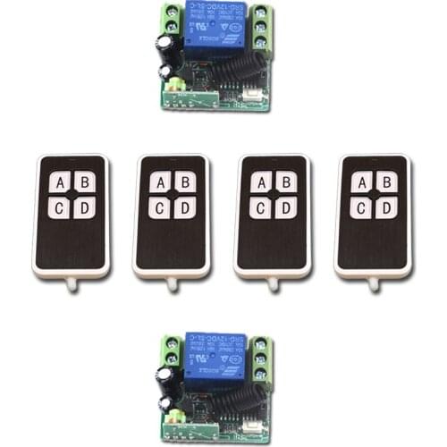 New Product DC12V Mini RF Wireless Remote Control Switch 4pcsTransmitter 1CH Relay Switches with 2pcs Receiver Smart Home