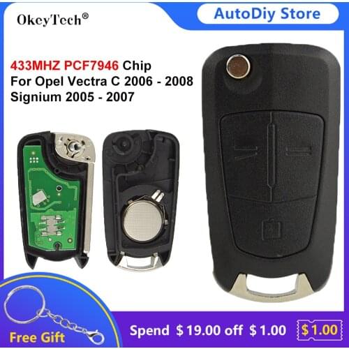 Okeytech 2/3 Buttons Flip Folding Car Remote Control Key 433Mhz PCF7946 For Opel/Vauxhall Vectra C 2006-2008 Signium 2005-2007