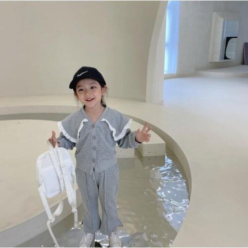 2021 New Girls Boys 2 Pcs Set Ruffles Sweatshirt+Long Patns Cotton Autumn Fashion Kids Suits 2-8 years XY398