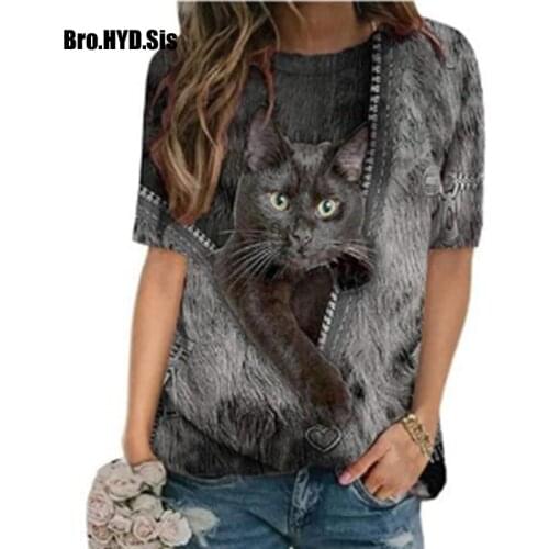 Casual 3d Cat Animal Print Striped Women Tops Camiseta Feminina Tee Lady T-shirt Short Sleeve Ropa De Mujer Футболка Женская