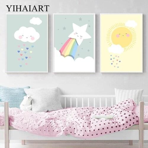 Rainbow Cloud Star Nursery Child Poster Simple Print Wall Art Canvas Minimalist Picture Painting Nordic Kids Bedroom Decoration
