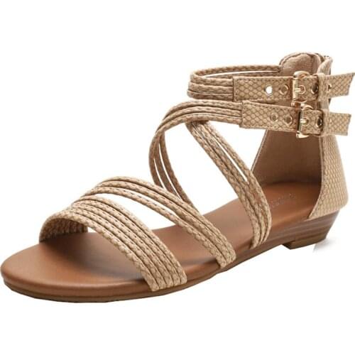 Wedge sandals women 2021 summer new open-toed womens shoes thick soled soft-soled cross Roman sandals