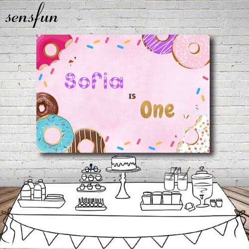 Sensfun Pink Donut Wall Candy Bar Photography Backdrop Girls Baby Shower 1st Birthday Party Dessert Table Banner Backgrounds