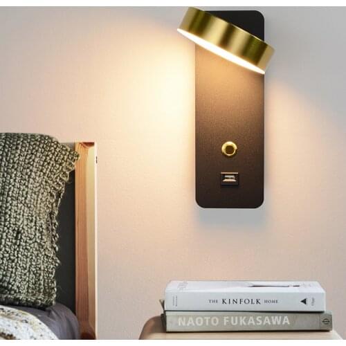 LED Wall Lights With Switch And USB Interface Fashion White Black Wall Lamps Fixture Corridor Aisle beside Lighting Art Sconce