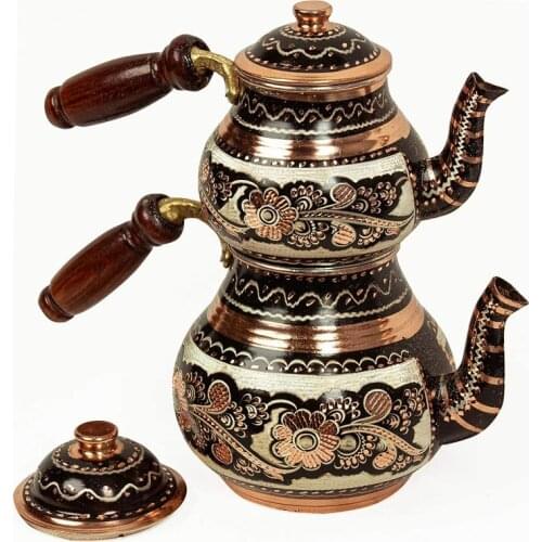 Turkish Handmade Copper TeaPot Kettle for Stovetop as Tea Pots Set Stainless Whistling for Serving and Drinking Tea Maker