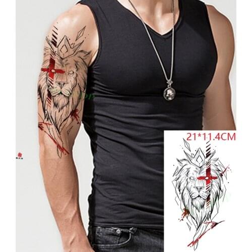 Waterproof Temporary Tattoo Stickers Totem Red Cross Lion Animal Totem Fake Tatto Flash Tatoo Body Art for Women Men