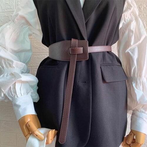High-grade Leather Free-knotted Belt Ladies Wide-brimmed Dress With Leather Coat And Simple And Versatile Fashion Knotted Belt