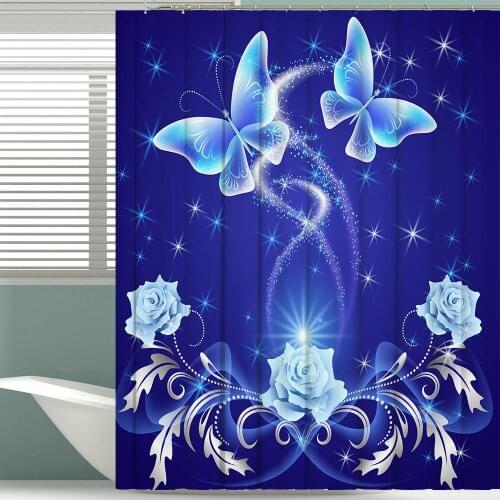 Butterfly Animals Printed Shower Curtain Set Flowers Bathroom Polyester Bathing Screen Anti-slip Home Decor With 12 Hooks